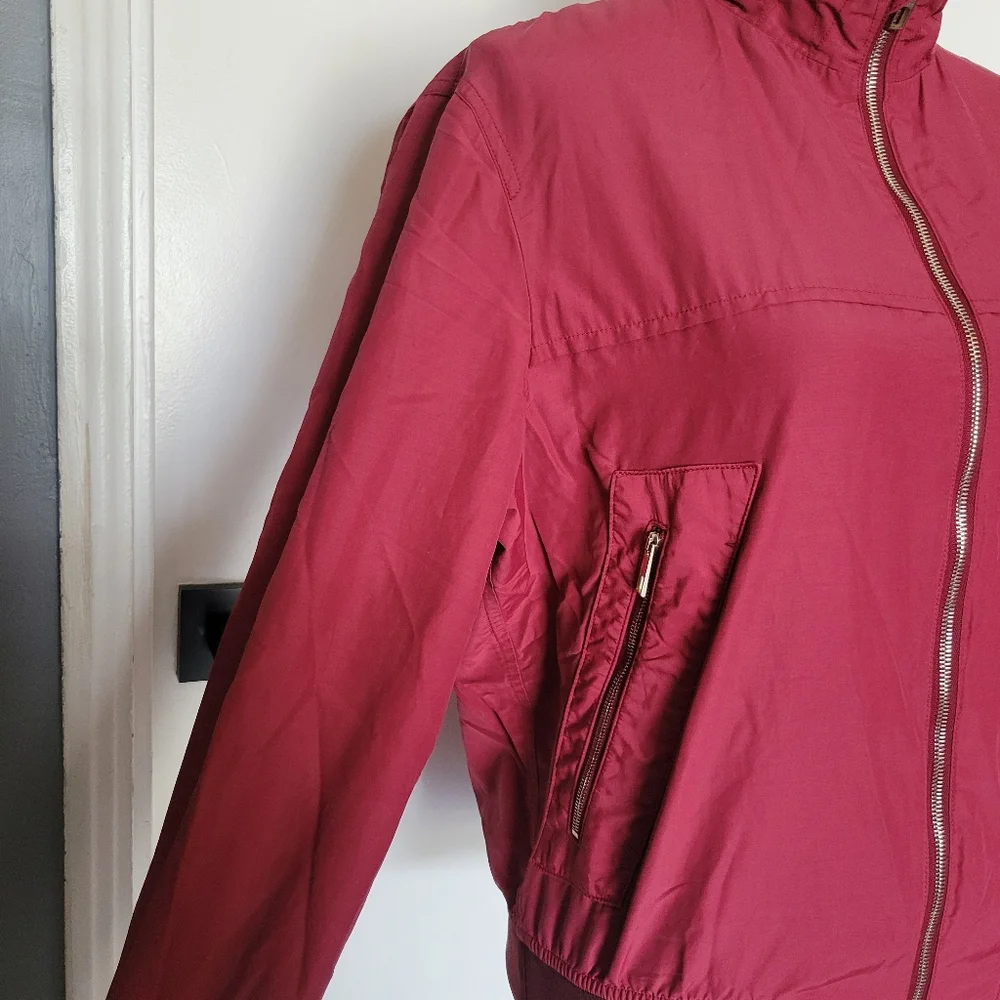 Valentino Made In Italy‎ Burgundy Red Bomber Rain Jacket Women's Size Small
